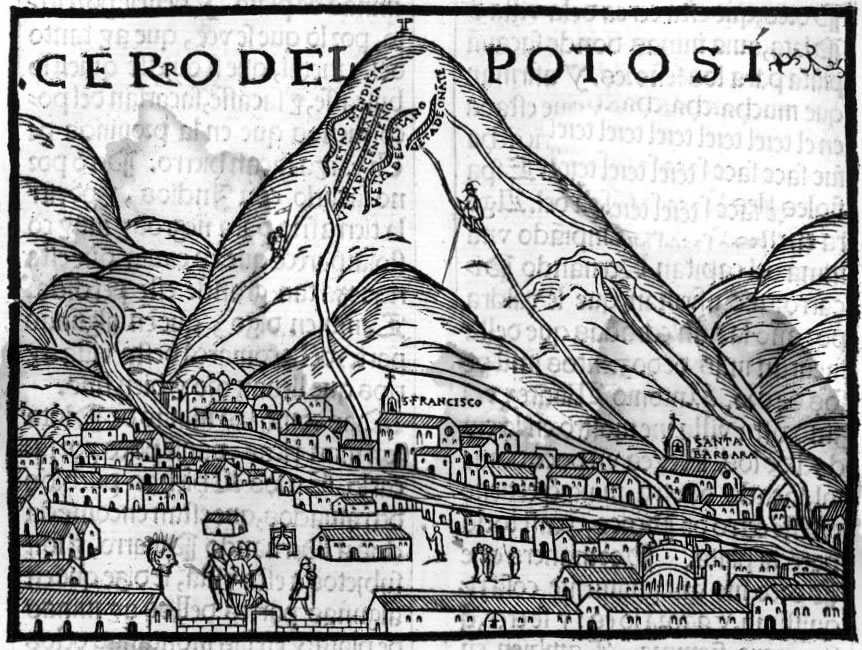Cerro rico de Potosí, Pedro Cieza de León, El imagen de la Crónica del Perú,1553 (Wikipedia)